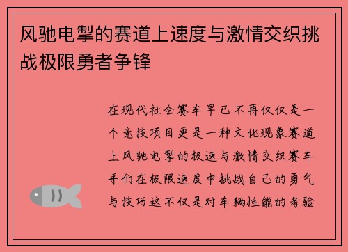 风驰电掣的赛道上速度与激情交织挑战极限勇者争锋